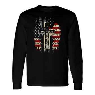 Patriotic One Nation Under God American Flag Faith Cross Long Sleeve T-Shirt T-Shirt | Mazezy