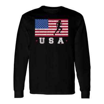 Patriotic Sports American Usa Flag Track And Field Long Sleeve T-Shirt T-Shirt | Mazezy