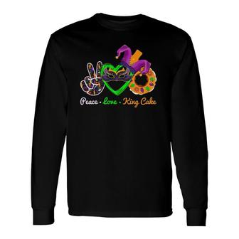 Peace Love King Cake Mardi Gras Carnival Costume Purple Long Sleeve T-Shirt T-Shirt | Mazezy