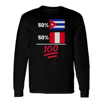 Peruvian Plus Cuban Mix Heritage Flag Long Sleeve T-Shirt | Mazezy