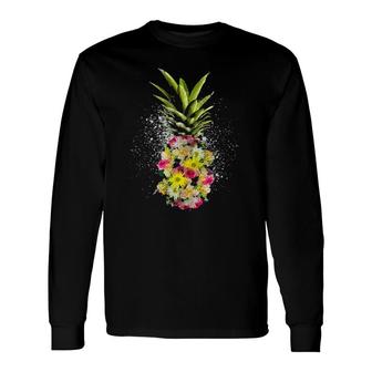 Pineapple Hawaiian Hibiscus Flowers Floral Summer Long Sleeve T-Shirt T-Shirt | Mazezy