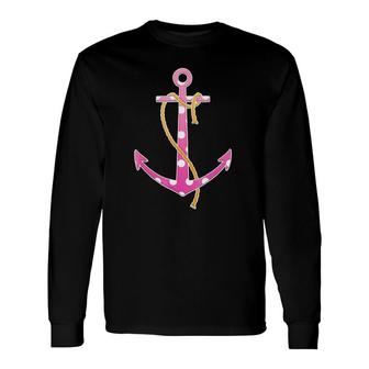 Pink Anchor White Polka Dots Tee Long Sleeve T-Shirt T-Shirt | Mazezy