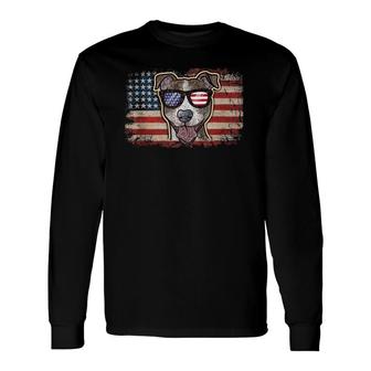 Pitbull Patriotic Dog Pit Bull Patriot American Flag Long Sleeve T-Shirt T-Shirt | Mazezy