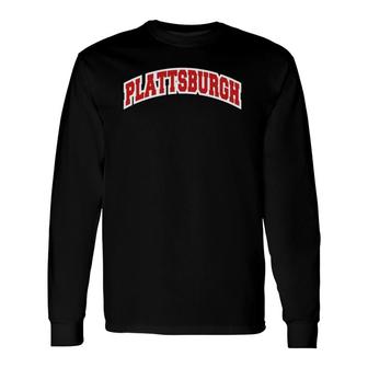 Plattsburgh New York Varsity Style Vintage Long Sleeve T-Shirt T-Shirt | Mazezy