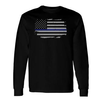 Police Thin Blue Line Flag Support Long Sleeve T-Shirt T-Shirt | Mazezy