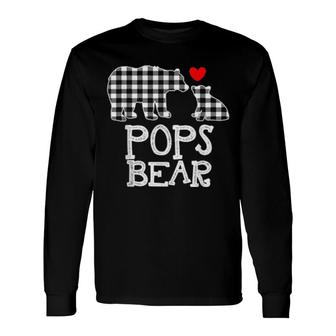 Pops Bear Christmas Pajama Black And White Buffalo Plaid Long Sleeve T-Shirt | Mazezy