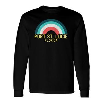 Port St Lucie Florida Vintage Retro Rainbow Raglan Baseball Tee Long Sleeve T-Shirt T-Shirt | Mazezy