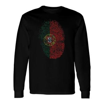 Portuguese Fingerprint Patriotic Portugal Flag Long Sleeve T-Shirt | Mazezy