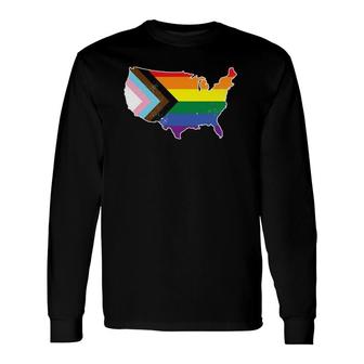 Progress Pride Flag Usa Lgbtq Equality Gay Bi Pride Long Sleeve T-Shirt T-Shirt | Mazezy
