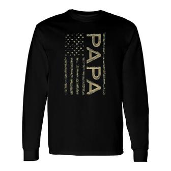 Proud Papa Father's Day Camouflage American Flag 4Th Of July Long Sleeve T-Shirt T-Shirt | Mazezy