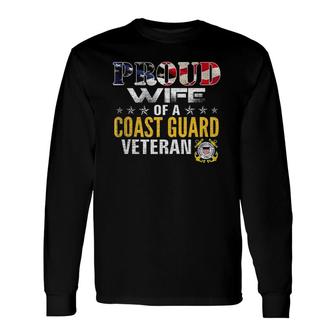 Proud Wife Of A Coast Guard Veteran American Flag Military Tank Top Long Sleeve T-Shirt T-Shirt | Mazezy