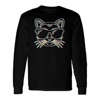 Psy Trance Psychedelic Cat Trippy Retro 3D Long Sleeve T-Shirt T-Shirt | Mazezy