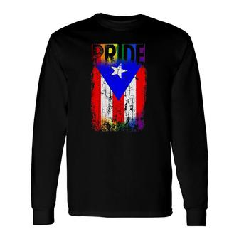 Puerto Rico Rican Gay Pride Flag Lgbtq Boricua Distressed Long Sleeve T-Shirt T-Shirt | Mazezy
