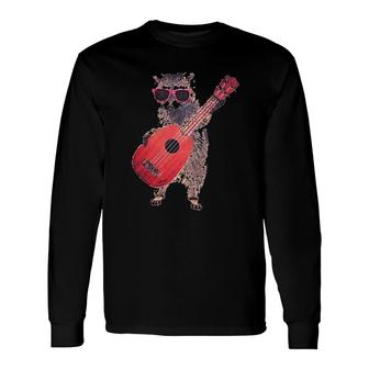 Raccoon With Shades Play Ukulele Long Sleeve T-Shirt | Mazezy