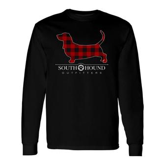 Red Buffalo Plaid Basset Hound Dog Long Sleeve T-Shirt T-Shirt | Mazezy