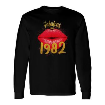 Red Lips Fabulous Since 1982 Happy Birthday Long Sleeve T-Shirt - Seseable