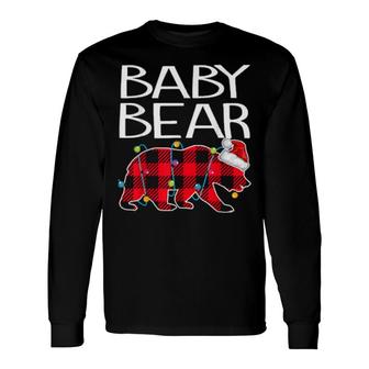 Red Plaid Baby Bear Xmas Light Matching Pajamas Bear Long Sleeve T-Shirt T-Shirt | Mazezy