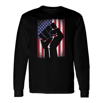 Resist Distressed Usa Flag Raised Fist With American Flag Long Sleeve T-Shirt T-Shirt | Mazezy