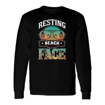 Resting Beach Face Ocean Sunglasses Palm Tree Long Sleeve T-Shirt T-Shirt | Mazezy