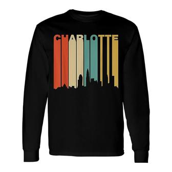 Retro 1970s Style Charlotte North Carolina Skyline Long Sleeve T-Shirt | Mazezy