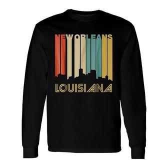 Retro 1970s Style New Orleans Louisiana Skyline Long Sleeve T-Shirt T-Shirt | Mazezy
