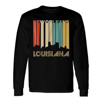 Retro 1970s Style New Orleans Louisiana Skyline Long Sleeve T-Shirt T-Shirt | Mazezy