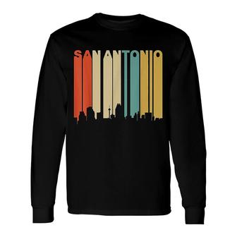 Retro 1970s Style San Antonio Texas Skyline Long Sleeve T-Shirt | Mazezy