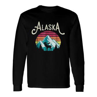 Retro Alaska Ak Juneau Mountains Wildlife Moose Long Sleeve T-Shirt T-Shirt | Mazezy