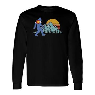 Retro Bigfoot Sun Mountain State Flag Of Colorado Graphic Long Sleeve T-Shirt T-Shirt | Mazezy