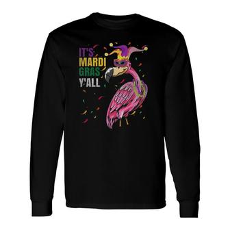 Retro Flamingo Mardi Gras It's Mardi Gras Y'all Long Sleeve T-Shirt T-Shirt | Mazezy