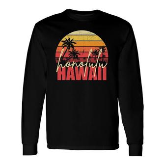Retro Hawaiian Beach Palm Trees Summer Honolulu Hawaii Long Sleeve T-Shirt T-Shirt | Mazezy
