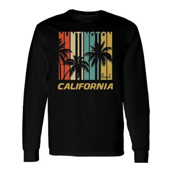 Retro Huntington Beach California Palm Trees Vacation Long Sleeve T-Shirt T-Shirt | Mazezy