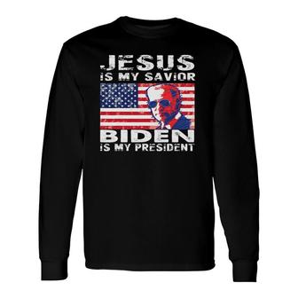 Retro Vintage Jesus Is My Savior Biden Is My President Long Sleeve T-Shirt | Mazezy UK
