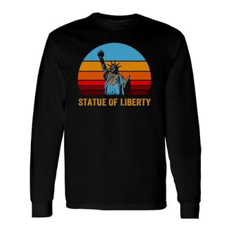 Retro Vintage Style Sunset Statue Of Liberty Long Sleeve T-Shirt T-Shirt | Mazezy