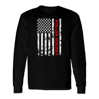Roller Hockey American Flag Long Sleeve T-Shirt | Mazezy