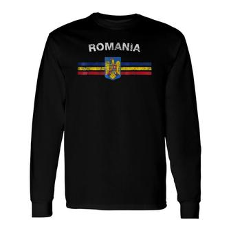 Romanian Flag Romanian Emblem & Romania Flag Long Sleeve T-Shirt | Mazezy