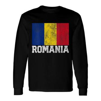 Romanian Romania Flag National Pride Roots Country V-Neck Long Sleeve T-Shirt T-Shirt | Mazezy