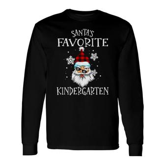 Santa's Favorite Kindergarten Teacher Christmas Long Sleeve T-Shirt T-Shirt | Mazezy