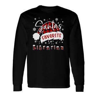 Santa's Favorite Librarian Hat Flannel Christmas Long Sleeve T-Shirt T-Shirt | Mazezy