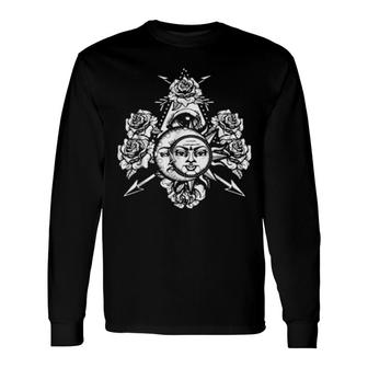 All Seeing Floral Sun Crescent Moon Rose Boho Astronomy Long Sleeve T-Shirt | Mazezy