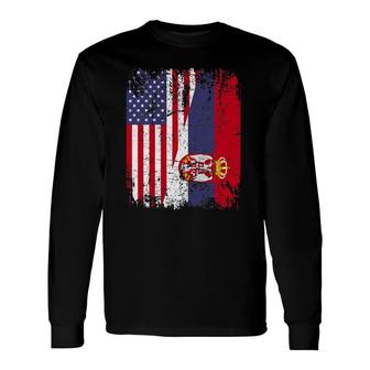 Serbian Roots Half American Flag Usa Serbia Flag Long Sleeve T-Shirt T-Shirt | Mazezy CA