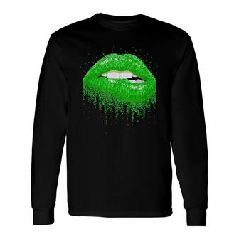 Sexy Irish Lips Kiss St Patricks Day Green Shamrock Long Sleeve T-Shirt - Thegiftio UK