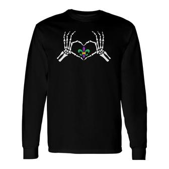 Skeleton Hand Heart Mardi Gras Long Sleeve T-Shirt T-Shirt | Mazezy