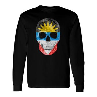 Skull Flag Of Antigua And Barbuda Long Sleeve T-Shirt T-Shirt | Mazezy