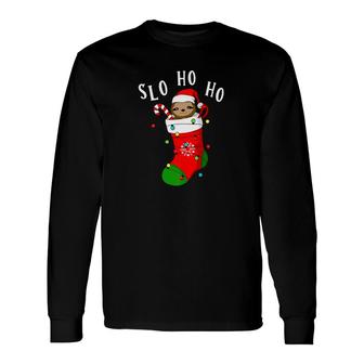 Slo Ho Ho Christmas Sloth Xmas Sloth With Santa Hat Long Sleeve T-Shirt - Thegiftio