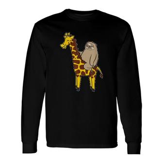 Sloth Riding On Giraffe Long Sleeve T-Shirt | Mazezy
