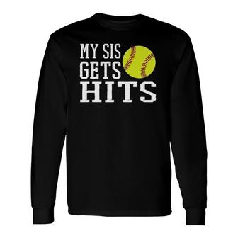 Softball My Sis Gets Hits Brother Sister Softball Long Sleeve T-Shirt T-Shirt | Mazezy