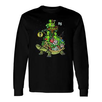 Space Aliens Hippie Riding Turtle Psychedelic Ufo Cosmic Long Sleeve T-Shirt T-Shirt | Mazezy