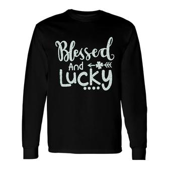 St Patrick's Day Women Green Shamrock Blessed And Lucky Long Sleeve T-Shirt - Thegiftio UK