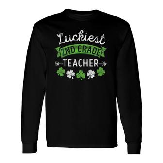 St Patrick's Day Second Grade Teacher Luckiest 2Nd Grade V-Neck Long Sleeve T-Shirt T-Shirt | Mazezy